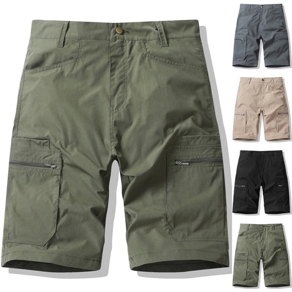 lcziwo Beach Shorts for Men Big and Tall Summer Casual Cargo Shorts with Multiple Pockets Solid Color Hiking Fishing Chino Shorts Khaki XXXXXL