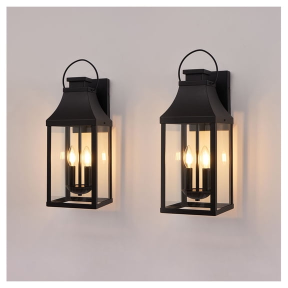 20'' Outdoor Wall Light 2-Pack, Black Exterior Lanterns, Modern Porch Sconce, 2-Light Outdoor Wall Mount Fixture for House, Garage, Patio