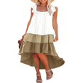 thumbnail image 2 of Women Summer Ruffled Sleeve Dress  Contrast Color/Solid Color Square Neck Irregular Hem Dress for Beach  Date, 2 of 6