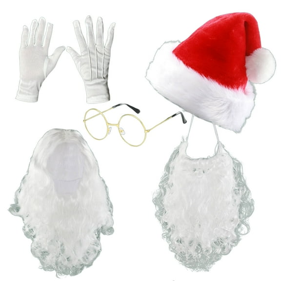 Men's And Women's Santa Hat Wig And Beard Gloves Combined Headwear Set