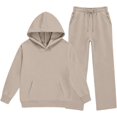 thumbnail image 4 of YUNLIUU Girls Sweatsuit 2 Piece Hoodies and Sweatpants Sweat Set,10 Years,Khaki, 4 of 9