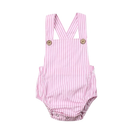 

Sedceaty Baby One-pieces Cotton Romper Sleeveless Suspender Solid Stripe Jumpsuits with Button Brief Fashion Casual Outfits