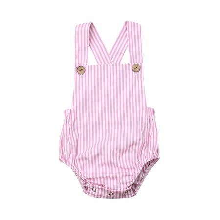

Douhoow Baby Girls Rompers Infant Sleeveless Sling Button Backless Jumpsuit 0-3Y
