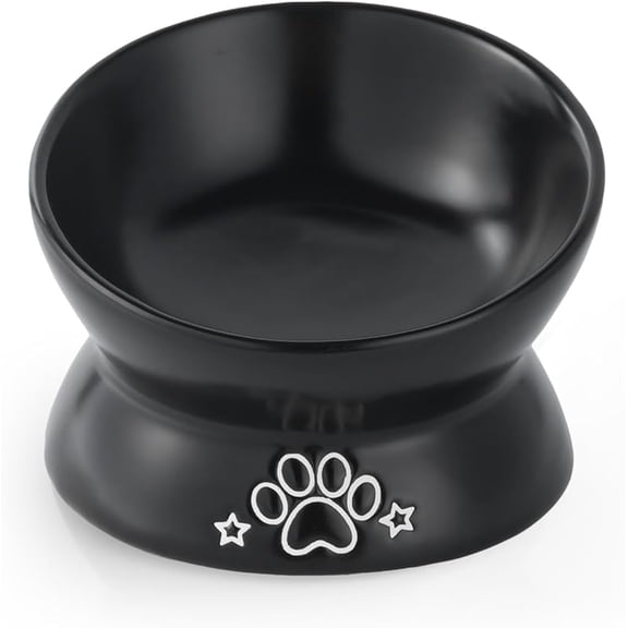 XUET Elevated Cat Food Bowl, 5 Oz Ceramic Raised and Tilted Water Bowl, Anti Vomiting and Protect Pets' Spines Dishes for Small Dog, Fat Faced Cat, Kitten (Black, 1 Pack)