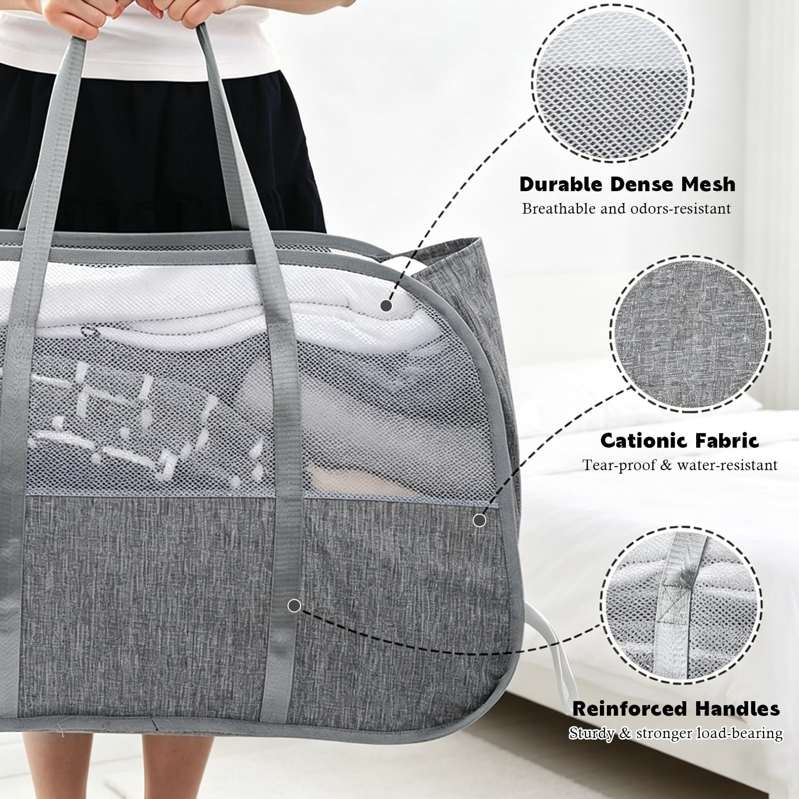Godance Collapsible Laundry Baskets with Easy Carry Handles, 95L Large Foldable Laundry Hamper - Tear-Proof Pop Up Clothes Hamper for Storage - Space-Saving Laundry Basket for Bedroom, Bathroom, Dorm