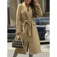 thumbnail image 2 of YONGHS Women Trench Coat Long Sleeve Lapel Winter Overcoat Mid-Long Belted Slim Outerwear Coat Camel S, 2 of 4