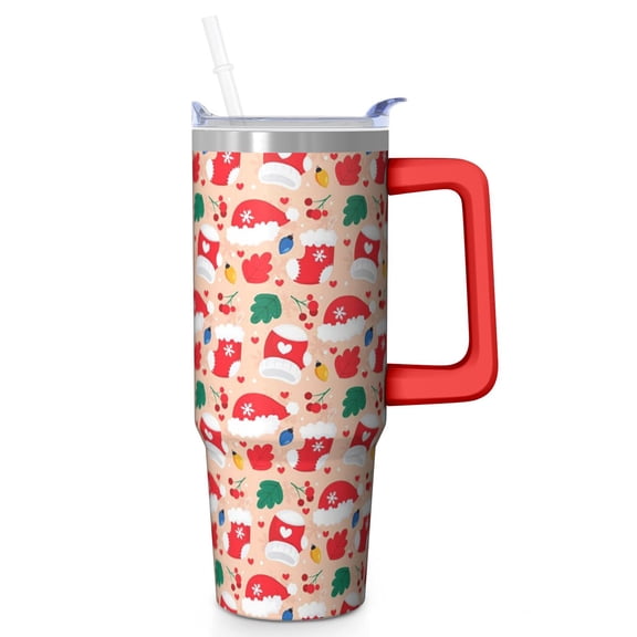 30oz Christmas Tumbler with Lid and Straw, Stainless Steel Cup with Handle Red Bowknot Travel Mug, Holiday Gifts for Women Men