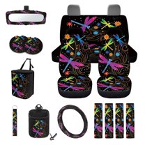Uorisanigo Dragonfly Print Car Seat Covers Full Set Car Interior Seat Cover with Car Steering Wheel Cover,Car Seat Belt Cover,Car Cup Holder, Car Trash Can, Keychain Car Decor Gift for Wife