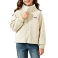 thumbnail image 5 of Owordtank Girls Stand Collar O-Ring Zip Up Fleece Jacket With Chest Label Patch Ribbed Cuffs, 5 of 6