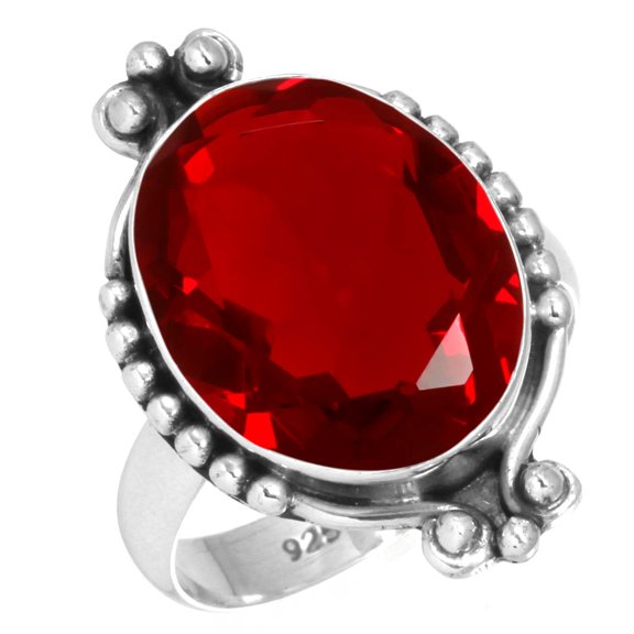 925 Sterling Silver Ring Ruby Simulated Handmade Jewelry