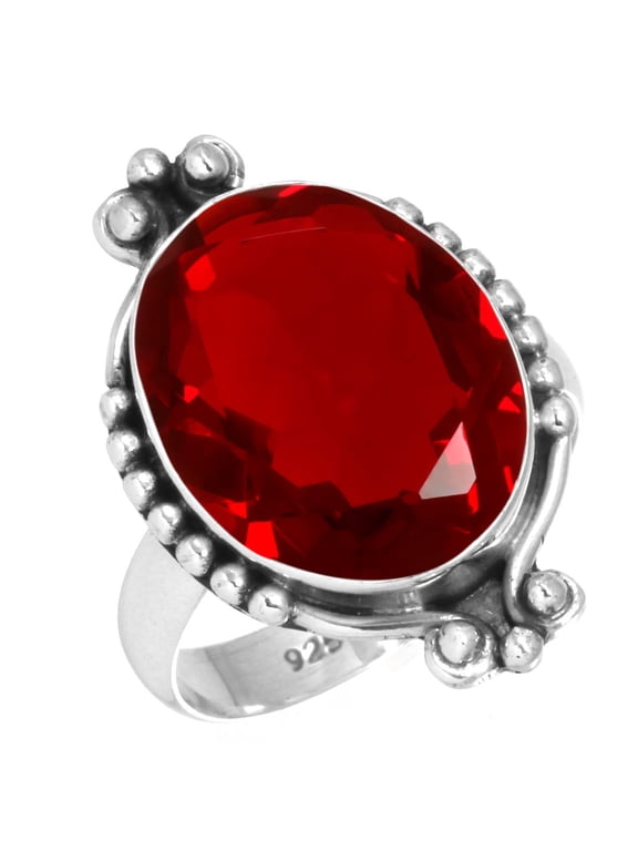 925 Silver Ring For Women - Teens Red Ruby Simulated Stone Silver Ring Size 11 July Birthstone Fashion Silver Ring Size 11 Gift For Wife On New Year 925 Silver Jewelry With Gemstone