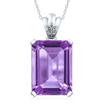 Gem Stone King 925 Sterling Silver Purple Amethyst and White Diamond Pendant Necklace for Women (15.03 Cttw, Gemstone Birthstone, Emerald Cut 18X13MM, with 18 inch Chain)