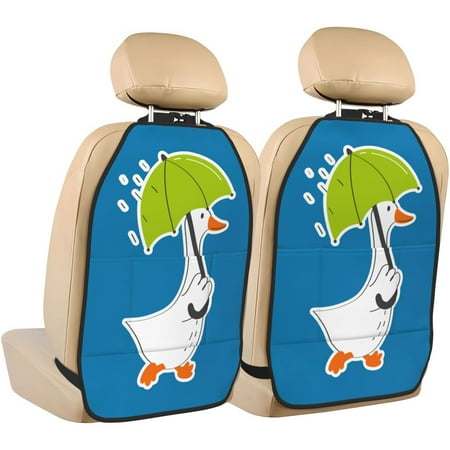 Zeuib Goose Holding an Umbrella Print Anti-kick Storage Mat for Car Seats 2 Pcs Car BackSeat Organizer Kick Mat Seat Protector Car Travel Accessories Backseat Protector Cover with Storage Bag
