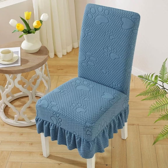 SHIMELE Stretch Knit Chair Cover for Dining Chairs, Universal Seat and Backrest Cover, All-Season Furniture Protector, Elastic Fabric with Ruffled Skirt, Skidproof Ties, Machine Washable