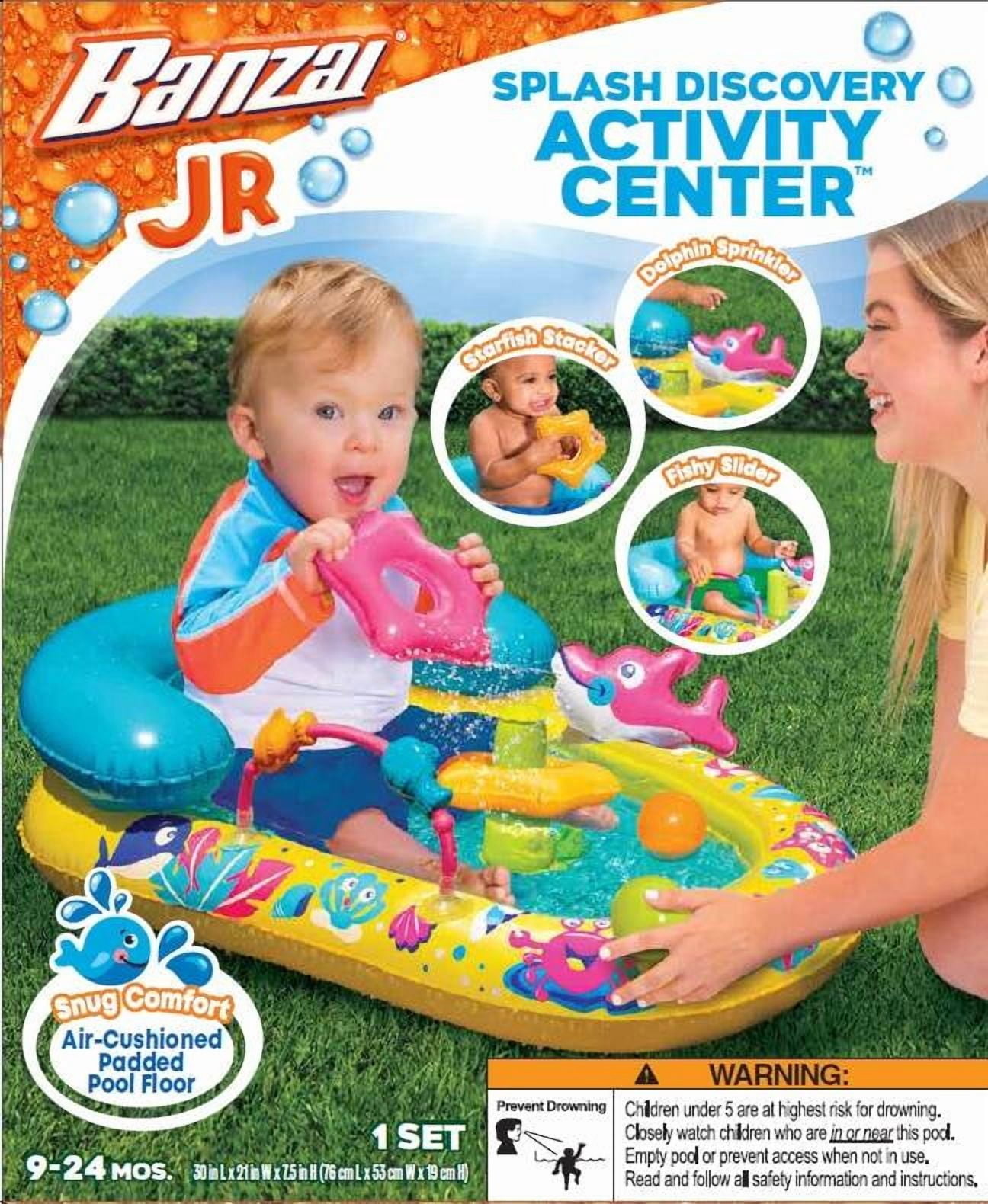 Banzai Jr. Backyard Inflatable Water-Sprinkling Splash Discovery Activity Center, Baby Pool, Age 9-24 Months