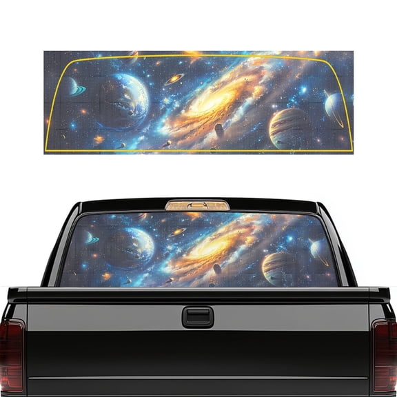 POLERO Cosmic Galaxy & Planet Truck Rear Window Decal for Most Pickup Trucks, Vinyl Easy Installation Pickup Car Window Stickers with Perforated