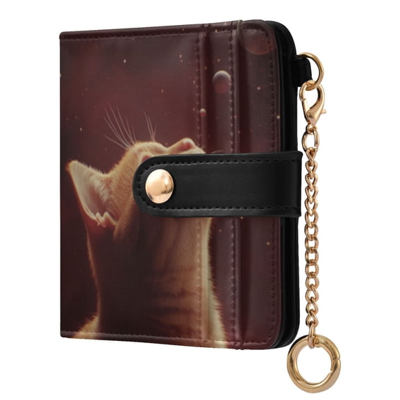 Qxltty Orange Cat The Universe Pattern Ladies Wallet Rfid Slim Thin Compact Credit Card Women Wallet Zipper Coin Pocket and ID Window for Female Gifts