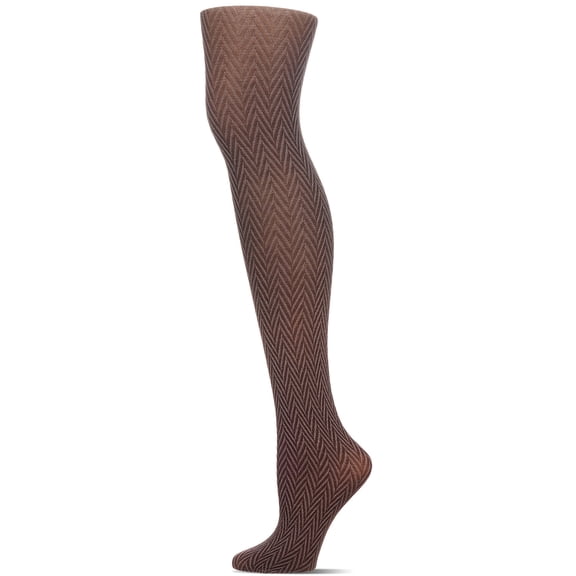 MeMoi Women's Opaque Heather Chevron-Pattern Tights - Womens - Female, S-M, Coffee Bean