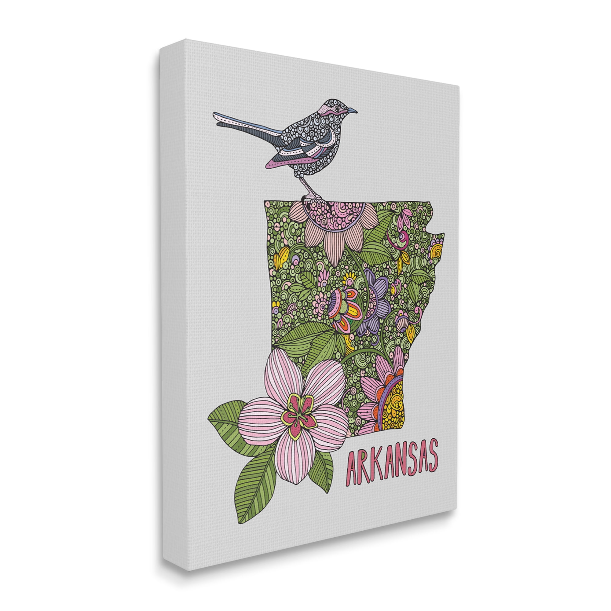 Stupell Industries Intricate Arkansas Floral Pattern Mockingbird Blossom Graphic Art Gallery Wrapped Canvas Print Wall Art, Design by Valentina Harper