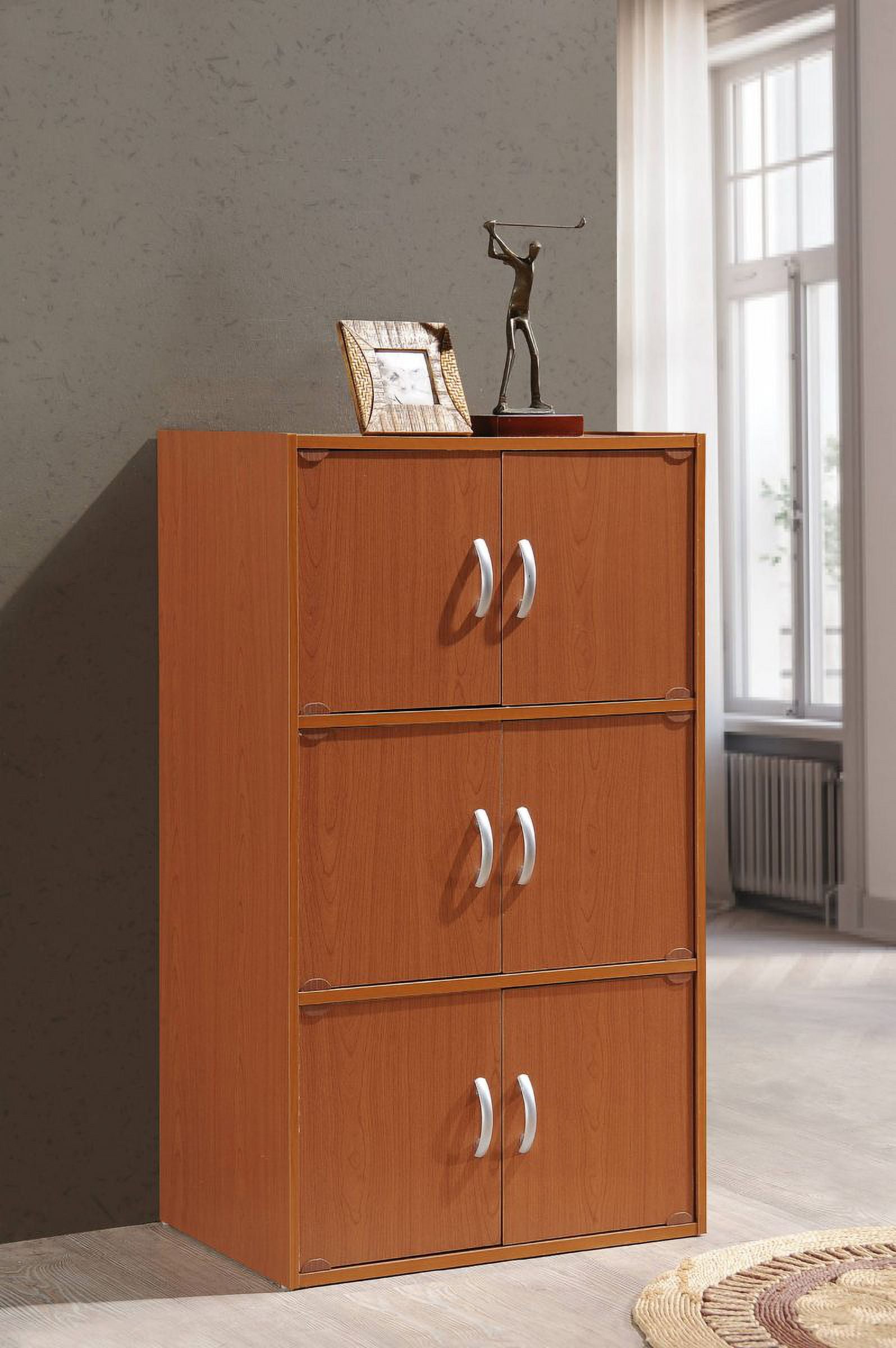 Hodedah 3-Shelf, 6-Door Multipurpose Bookcase, Cherry