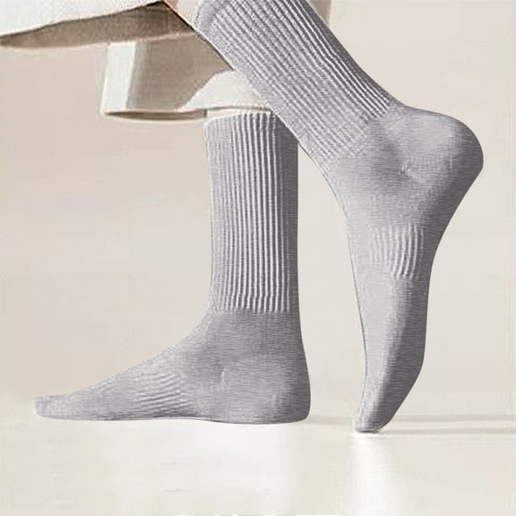 Viluyesy Womens Crew Socks, Non Slip Knitted Cotton Breathable Stretch Solid Basic Mid-Tube Socks Gray
