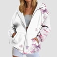 thumbnail image 2 of zaveiop Womens Oversized Hoodies Floral Butterfly Print Full Zip Long Sleeve Fall Sweatshirt Workout Drawstring Jackets with Pockets (Z2-White, M), 2 of 7