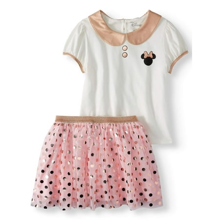 Minnie Mouse Glitter Collar and Foil Tulle Tutu Skirt, 2-Piece Outfit Set (Little Girls & Big Girls)