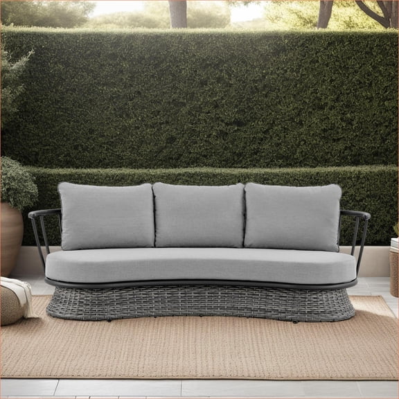 Outdoor Sofa | Modern All-Weather Wicker Aluminum Patio Sofa for Balcony, Black & Charcoal Gray, 91 Inch | Charcoal Gray | Fabric Metal