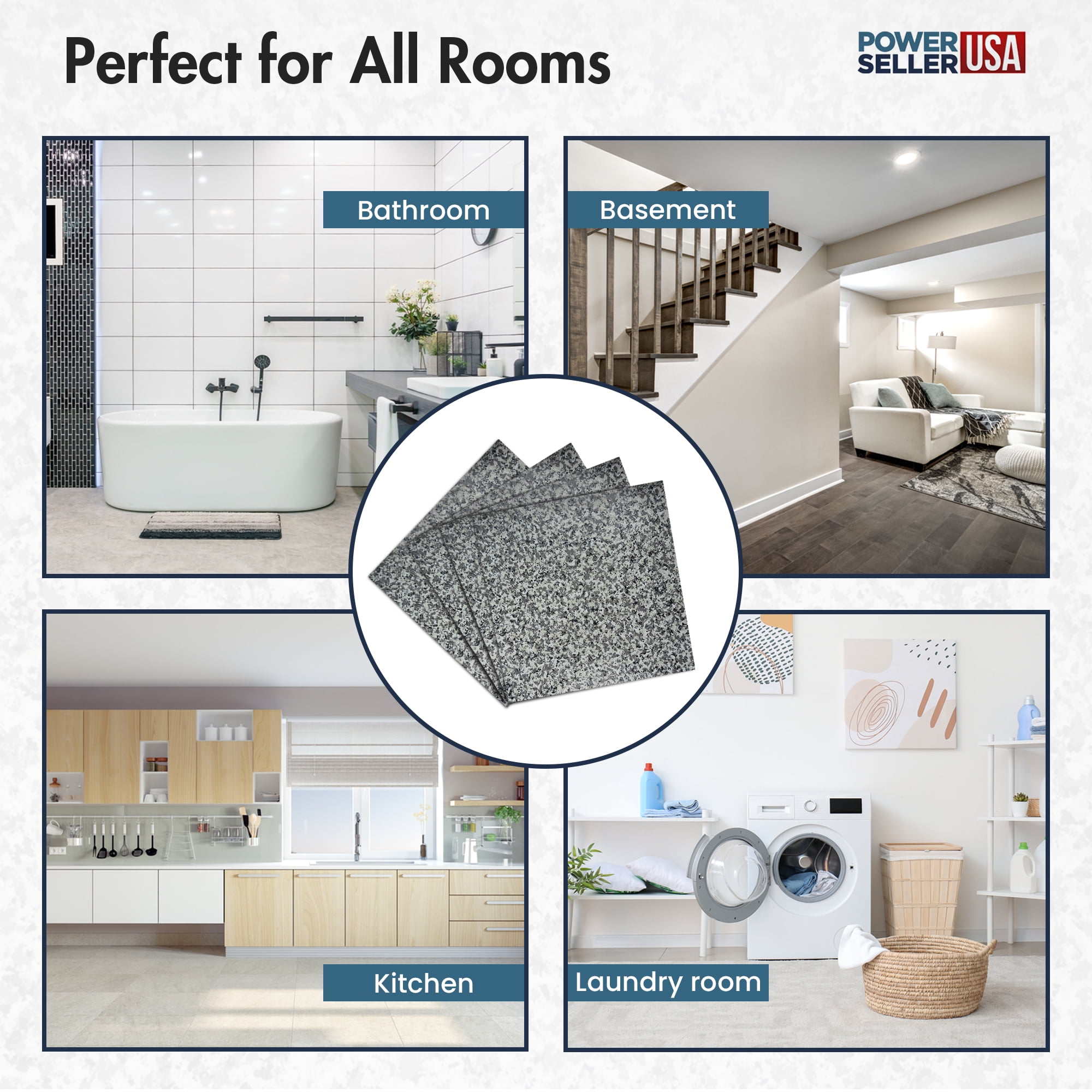 PowerSellerUSA Vinyl Self Adhesive Floor Tiles,100 Pcs 12" x 12" with 1.2mm Thick Contemporary Modern Design Peel and Stick Floor Tile Sticker, Square Flooring Tiles for Kitchen, Gray Green Camouflage