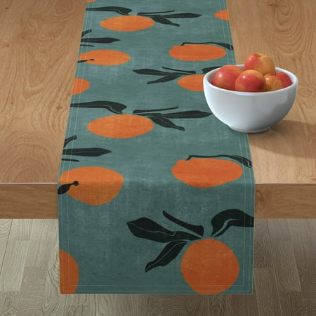 

Cotton Sateen Table Runner 108 - Mid Century Clementines Teal Orange Fruit Home Oranges large Print Custom Table Linens by Spoonflower
