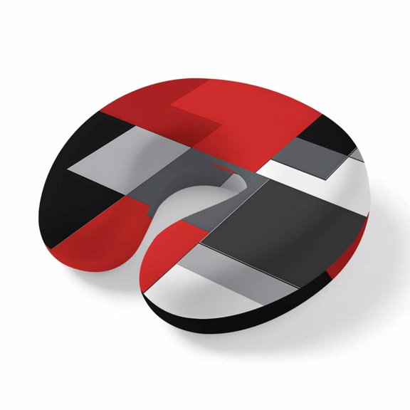 Neck Pillow Modern Patchwork Abstract Art Travel Pillow Memory Foam U Shaped Pillows, Red Black Gray White Travel Neck Pillows for Airplane Car Office Home Sleeping Rest
