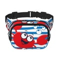 thumbnail image 1 of Balery Red Funny Crab on Blue Stripe Mochila Cinturón para Mujeres y Hombres, Bolsa de Cintura Impermeable de Doble Capa con Correa, 1 of 9