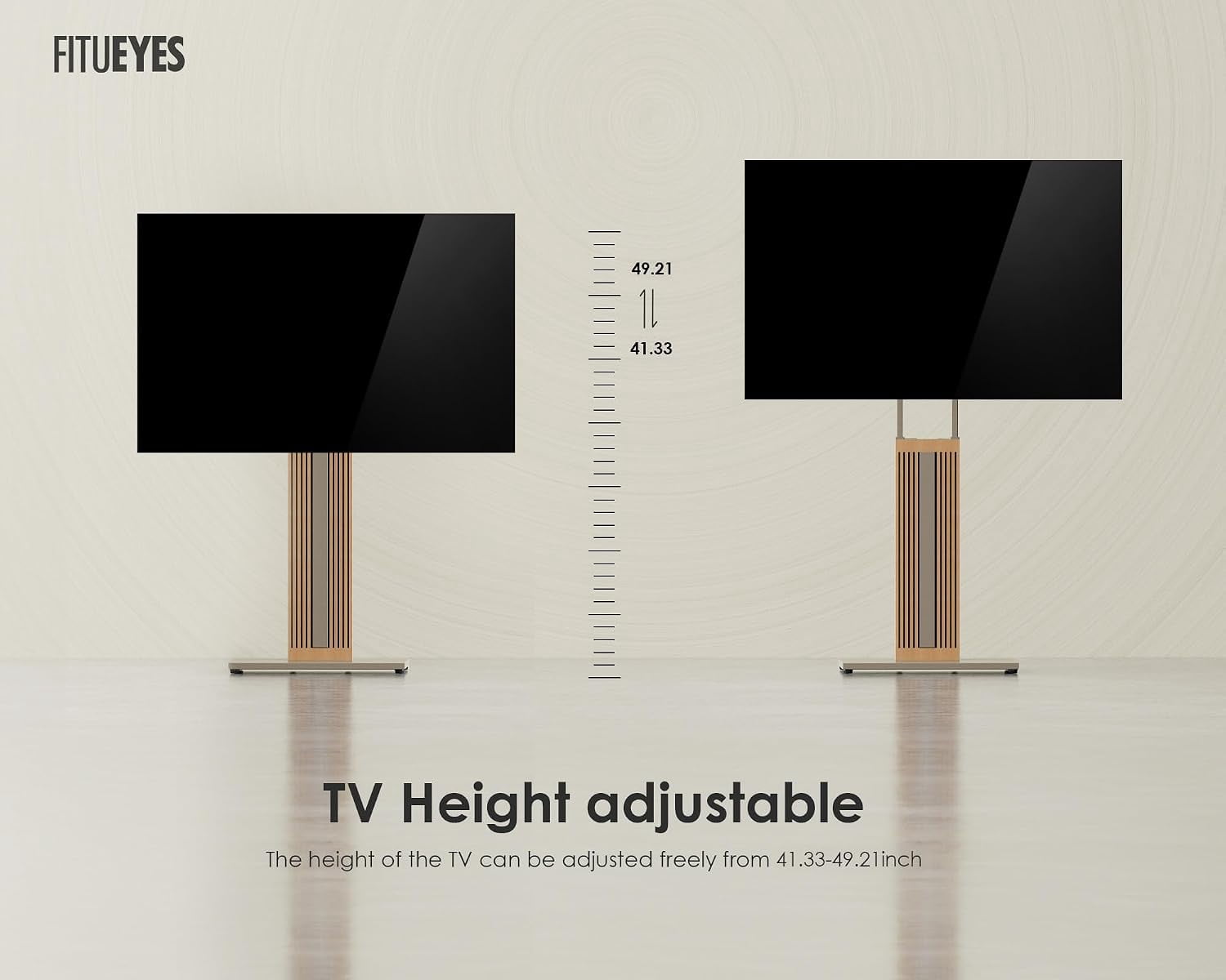 FITUEYES Zen Series Floor TV Stand for 32–65 Inch TVs, Gray & Light Wood, Hidden Storage