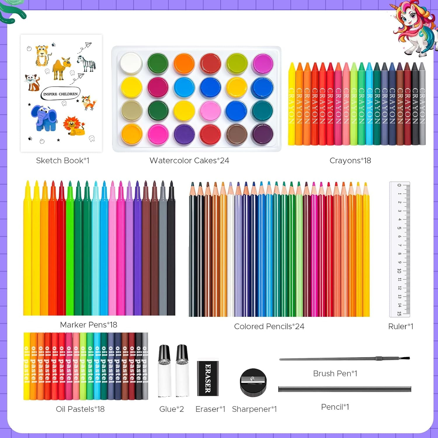 homicozy Art Supplies Kit for Kids Ages 4-12,Unicorn Art Case Coloring Set,Drawing Kits with Markers, Crayons, Colored Pencils,Oil Pastels,Coloring Book,School Supplies,Gift for Kids Artist Age 4+