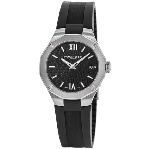 Baume & Mercier Riviera Black Dial Rubber Strap Women's Watch 10613