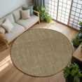 thumbnail image 3 of Brown 8ft Round Rug, Farmhouse Burlap Solid Beige Color Modern Linen Texture Non-Skid Rubber Backing Large Area Rugs - Living Room Bedroom Home Office, Indoor Floor Mat Carpets Washable Rug, 3 of 9