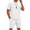 thumbnail image 3 of Men's Short Sleeve Set Suits 2 Piece Shirt Shorts Outfit for Summer Casual White S, 3 of 8