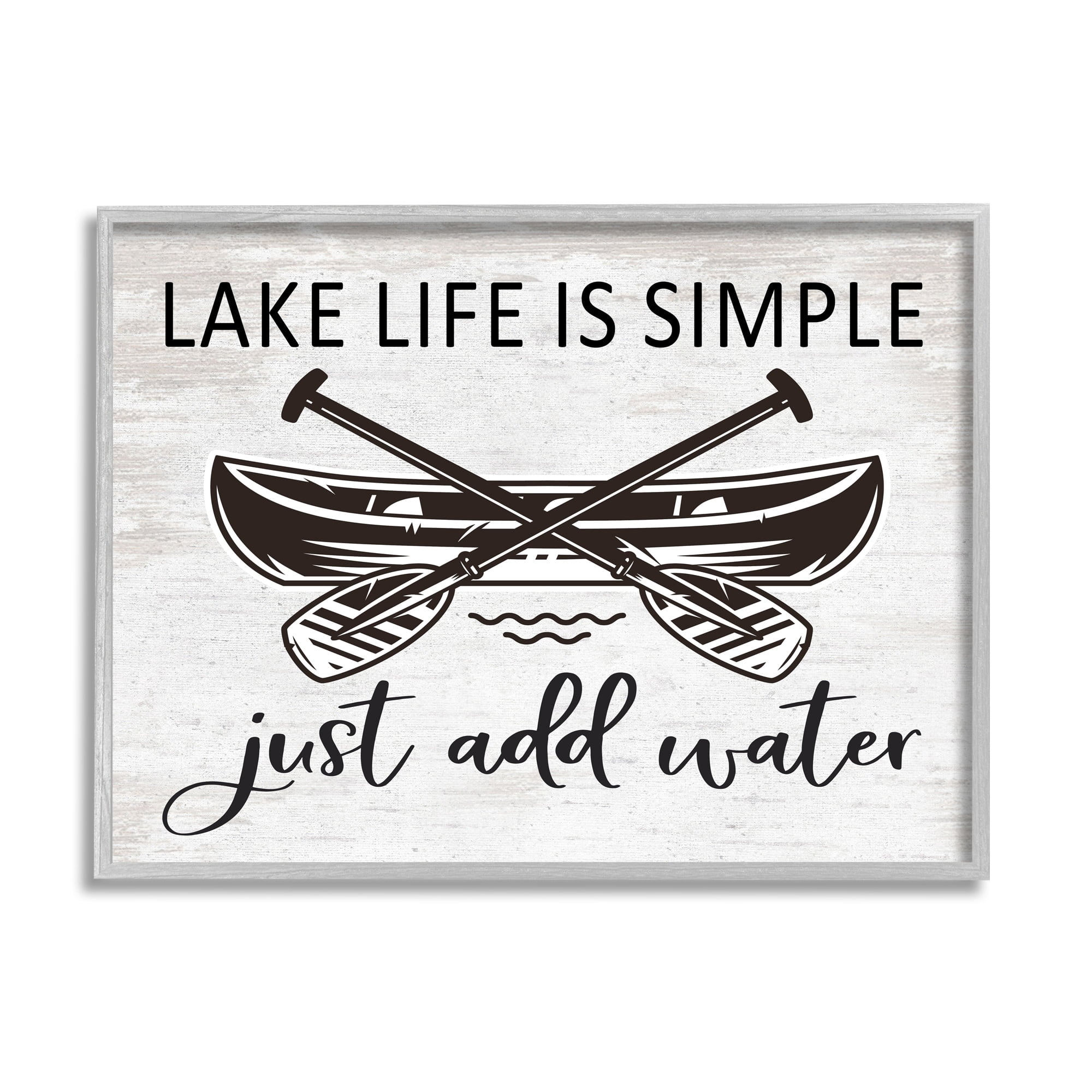 Stupell Industries Lake Life Canoe Ores Rustic Cabin Typography Graphic Art Gray Framed Art Print Wall Art, Design by Lettered and Lined