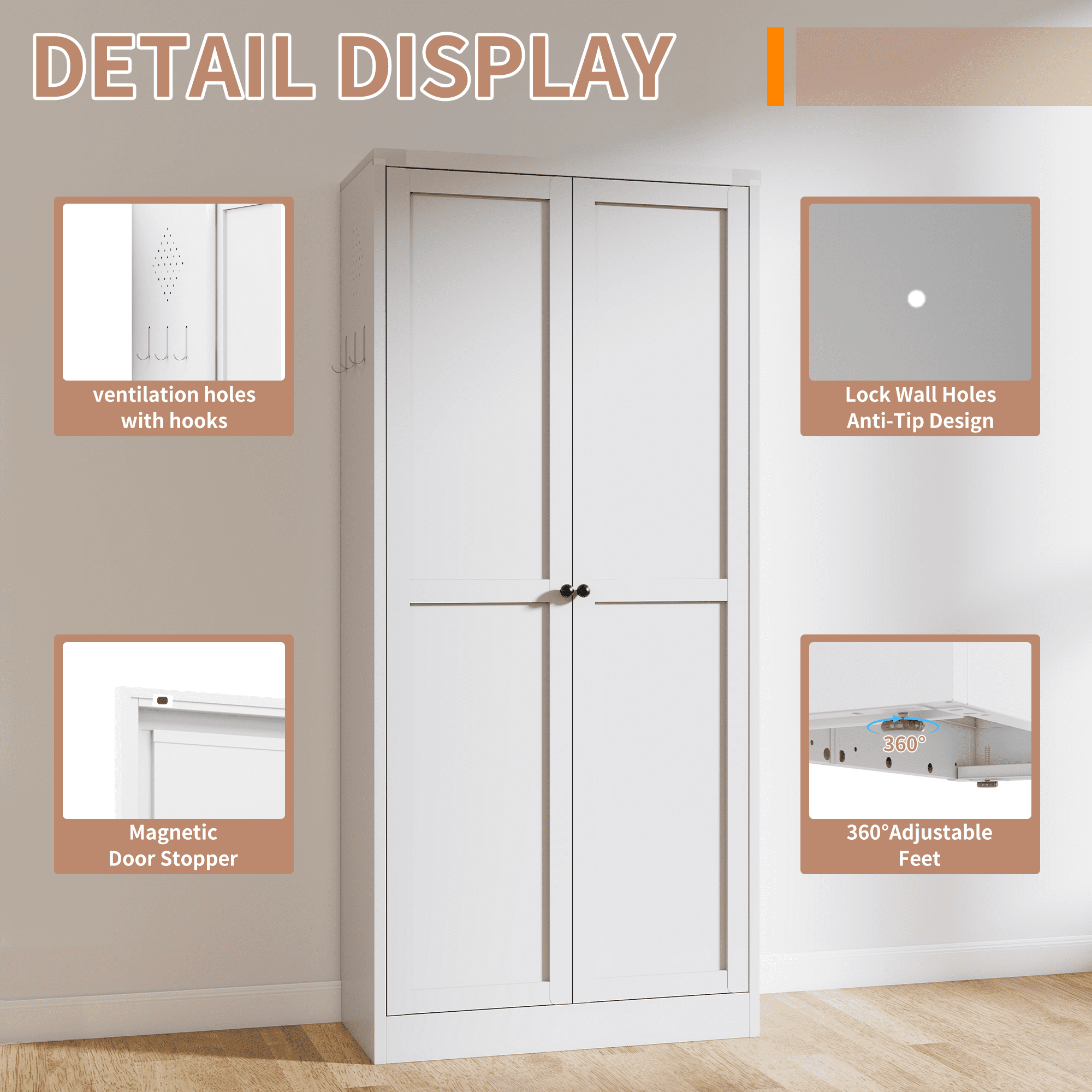 61" Kitchen Pantry Cabinet with 4 Shelves Adjustable Storage,Metal Heavy Duty Freestanding Pantry Organizer for Kitchen, Pantry, Living Room,White
