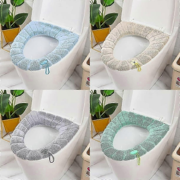 Soft Warm Stretchable Toilet Seat Cover Pad for Oval Toilets, Thick Elastic Bathroom Seat Covers with Handle Design (4-Pack)