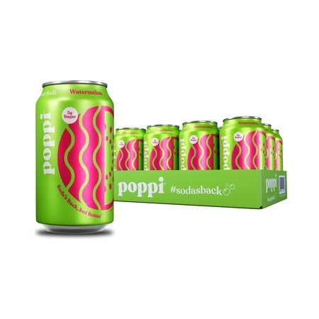 (12 pack) Poppi Watermelon Prebiotic Soda, 12 fl oz, 12 Pack Cans
