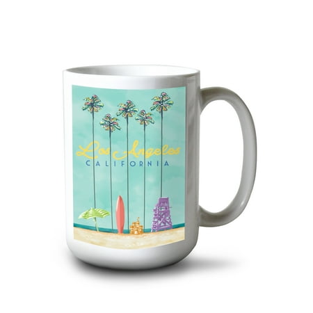 

15 fl oz Ceramic Mug Los Angeles California Tall Palms Beach Scene Dishwasher & Microwave Safe