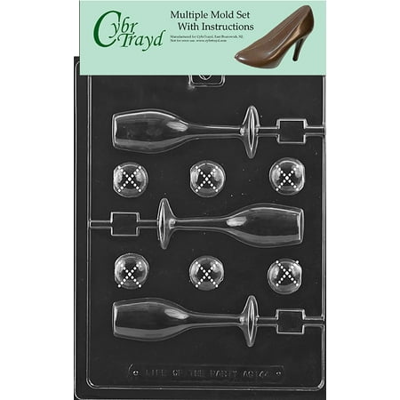 Glass Slump Kiln Mold - Champagne Glass Lolly Chocolate Candy Mold with Exclusive Cybrtrayd Copyrighted Molding Instructions, Pack of 3