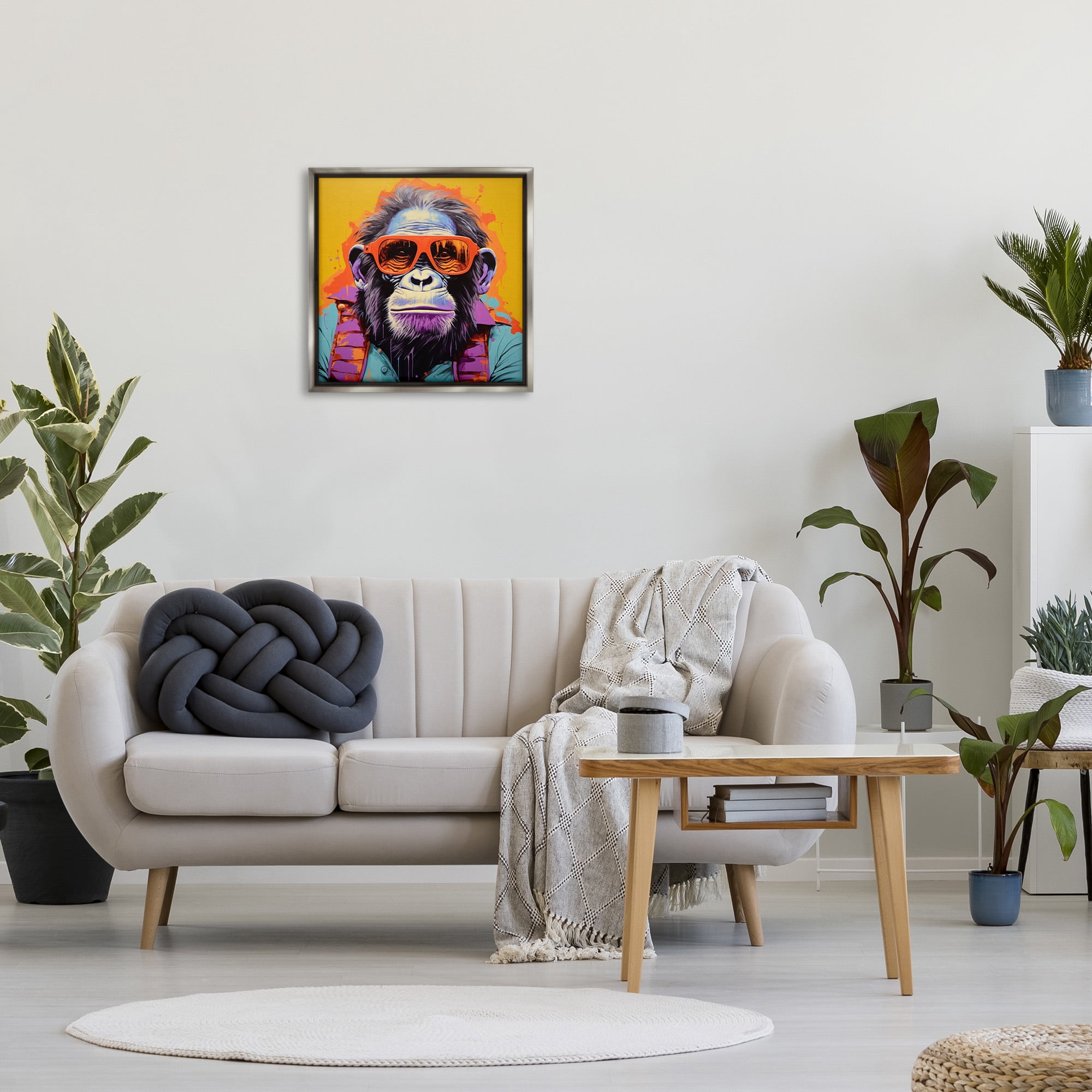 Stupell Industries Pop Style Gorilla Animals & Insects Painting Gray Floater Framed Canvas Art Print Wall Art, 25 x 25