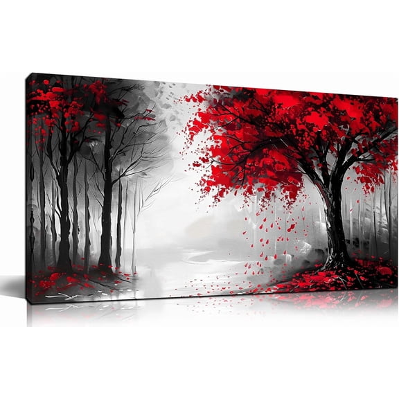 WFSposterLarge Canvas Wall Art for Living Room Black White and Red Tree of Life Print Pictures Painting Framed Wall Decor for Bedroom Modern Home Forest Scenery Wall Decors Artwork SizeReady to Hang