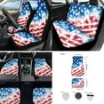 thumbnail image 2 of Jeiento American Flag 17 Pcs Car Seat Cover Full Sets, Car Seat Cover Floor Mats Steering Wheel Cover Armrest Pad Cover Seat Belt Pads Coasters Keychain, 4Th of July Auto Accessories Decor, 2 of 8