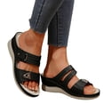 thumbnail image 1 of Sandales à Enfiler pour Femmes Tendance en Cuir Largeur Grand Bout Ouvert Plateforme à Talon Compensé Sandales Habillées de Marche Chaussures, 1 of 7