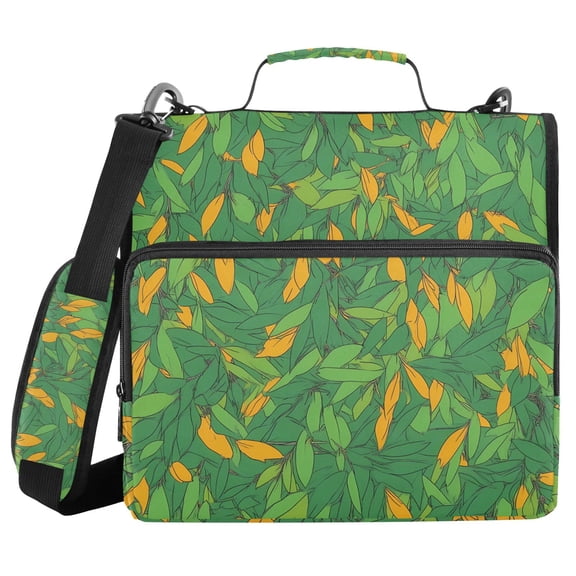 3 Ring Zipper Binder with Shoulder Strap Waterproof Trapper Keeper 2 Inch D-Ring 500 Sheets Capacity Green Orange Leaves