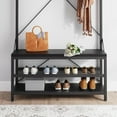 thumbnail image 3 of Yiwa Coat Rack Shoe Bench for Entryway Hall Tree Shoe Rack Large 3-Tier Storage Shelf and Hooks Removable Industrial Accent Furniture Metal Frame, 3 of 9