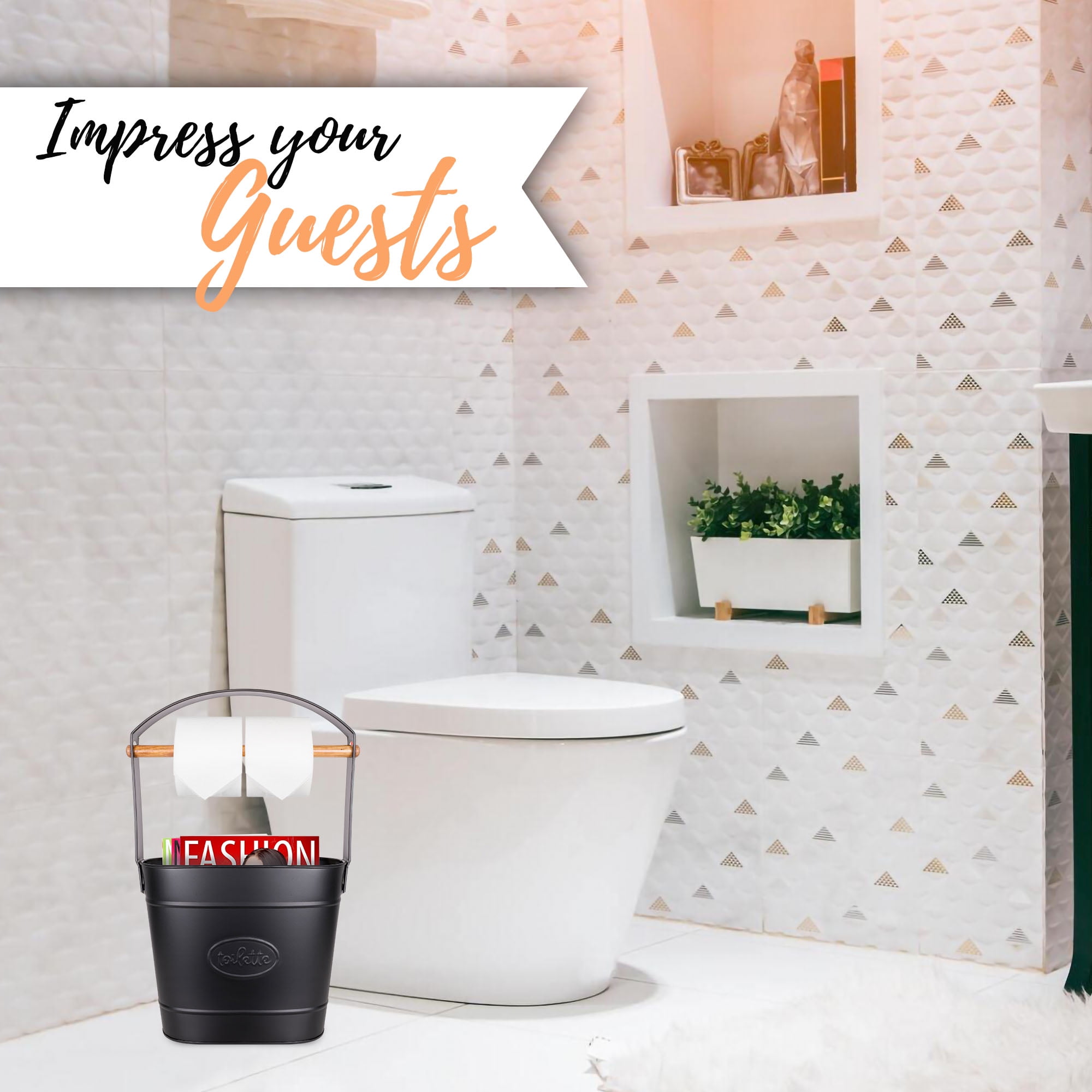 Autumn Alley Black Standing Toilet Paper Holder with Bucket Extra Roll Storage